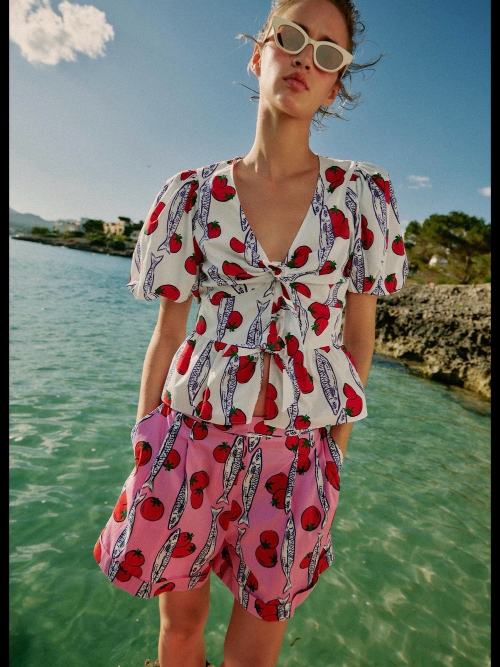 Zara printed shirt with bows